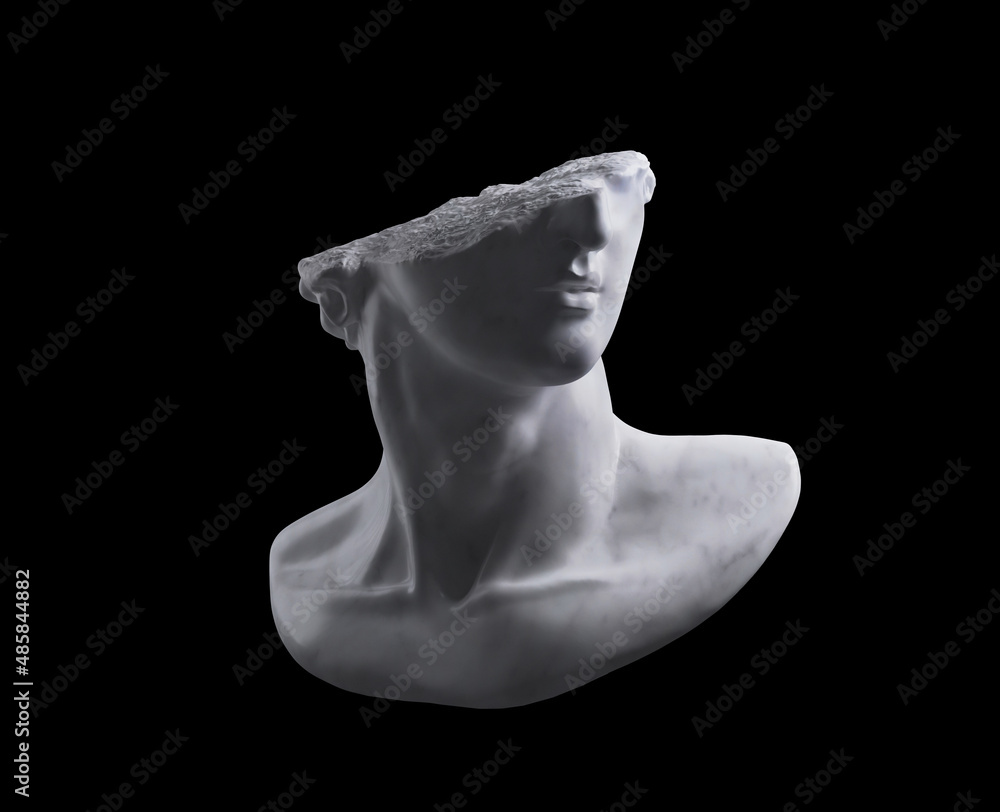 Aufkleber 3d rendering illustration of a broken marble fragment of head sculpture in classical style in monoch