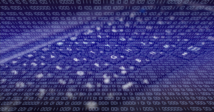 Computer and binary code. Full screen digital numbers with a notebook keyboard in the background. Digital concept. - Powered by Adobe