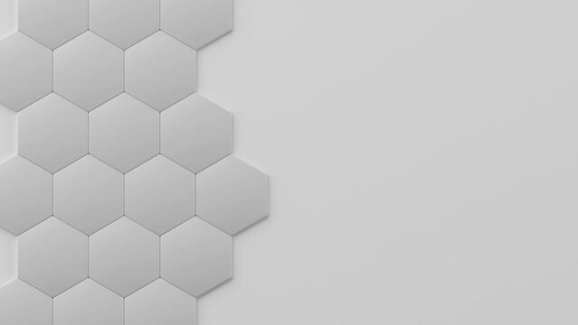 3D animation of a honeycomb pattern (hexagon shapes) that loops seamlessly. Easy on the eyes with plenty of copyspace for text or a logo.
