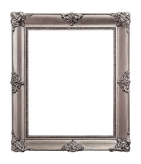 Silver frame for paintings, mirrors or photo isolated on white background. Design element with clipping path