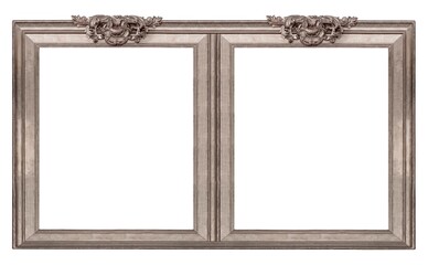 Double silver frame (diptych) for paintings, mirrors or photos isolated on white background