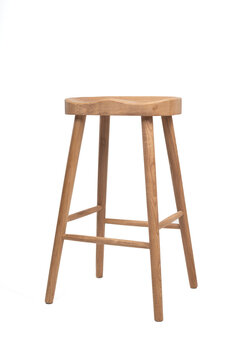 tall wooden bar stool isolated on white background. 
Ash wood stool