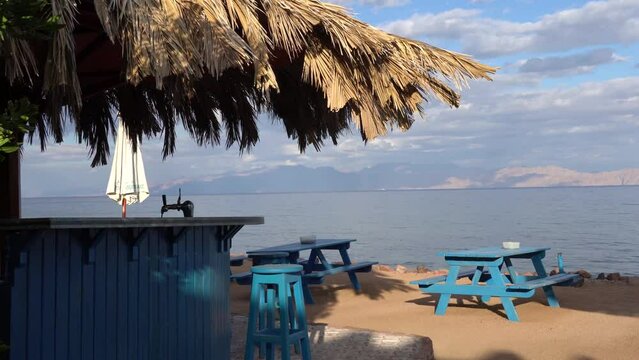 Cafe on dahab red sea beach in sinai egypt 4k