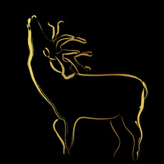 Golden dear brush stroke painting over black background
