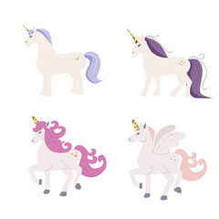Set of different unicorns with glitter
