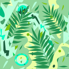 Seamless geometric pattern with fern leaves