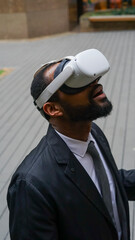 Business man using VR headset