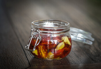 dried tomatoes in a glass jar