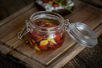dried tomatoes in a glass jar