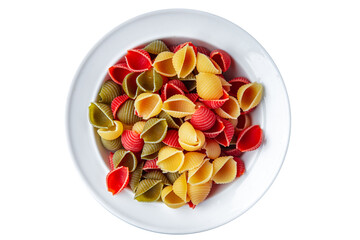 pasta conchiglie raw colored mix  meal food snack on the table copy space food background