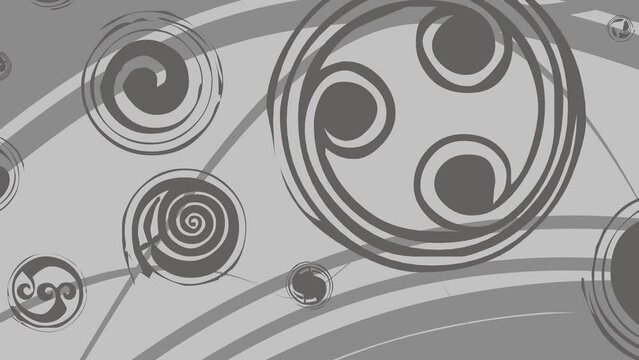 2d animation, a scrolling brown background with circles and spirals like many planets