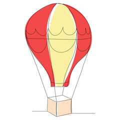 hot air balloon one line outline, vector sketch