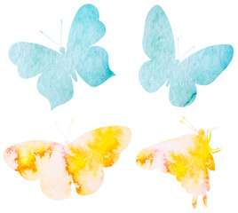 butterflies set watercolor silhouette ,on white background, vector