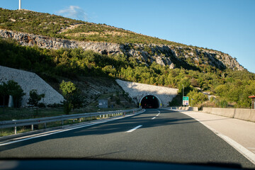 Tunnel Konjsko, Croatia - 09.20.2021: Konjsko tunnel, tunnel in the mountains, Croatia