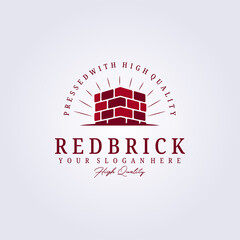 Naklejka premium red brick, pile and stack balance brick logo vector illustration design template product