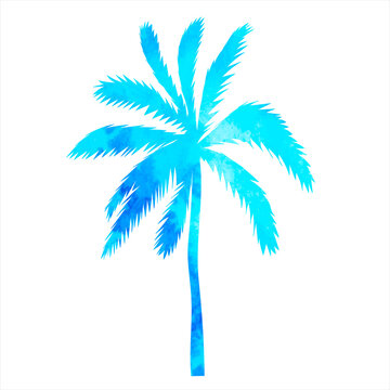 palm tree watercolor silhouette ,on white background, vector