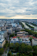 Aerial view of the city of Paris  with the nice Seine river seen from the Tour Eifel