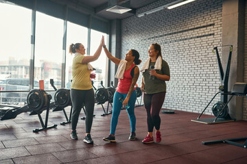 Multiracial women going after training in gym