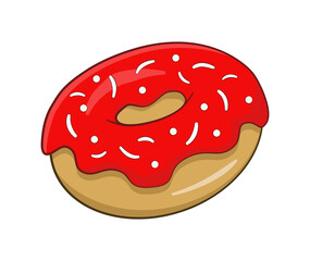 Strawberry donut. Cartoon. Vector illustration. Isolated on white background