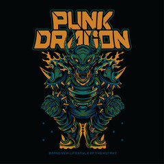 Punk Dragon Flames Techwear Animal Mutant Illustration