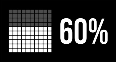 60 percent diagram, sixty percentage vector infographic. Rounded rectangles forming a square chart. White on black background.