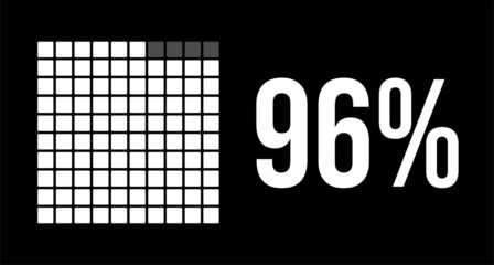 96 percent diagram, ninety-six percentage vector infographic. Rounded rectangles forming a square chart. White on black background.