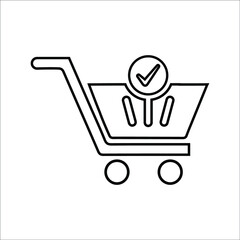 Cart, approved, shop, e-commerce icon. Outline vector.