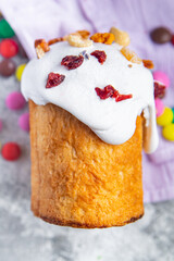 Easter holiday colorful candies Easter cake dragee homemade pastry sweet dessert holiday easter treat meal food snack on the table copy space food background 