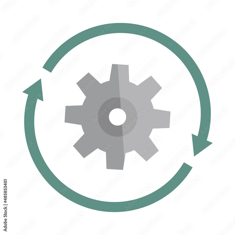 Poster gears and rotating arrows. updates and renewals. vectors.