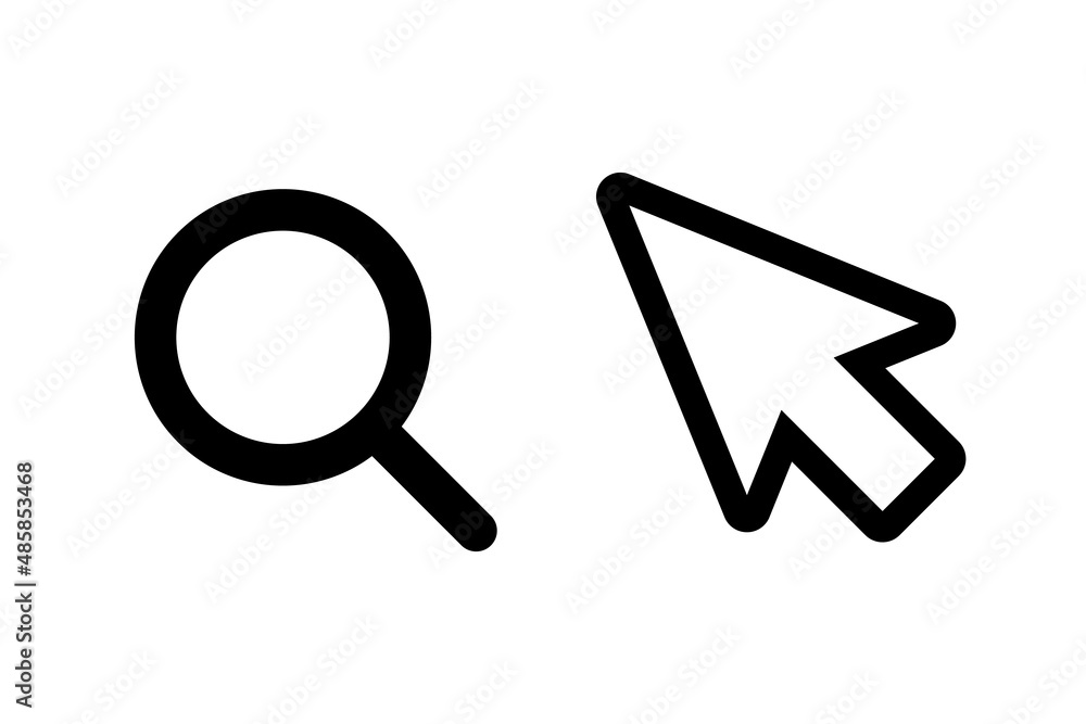 Poster a set of magnifying glass and mouse cursor icons. editable vectors.