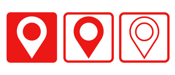 A set of box icons for map pins. Location and travel destinations. Vectors.