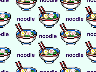 Noodle cartoon character seamless pattern on blue background.Pixel style