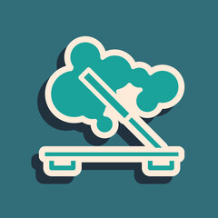 Green Scented spa stick on a wooden stand icon isolated on green background. Incense stick. Cosmetic procedure aromatherapy. Long shadow style. Vector