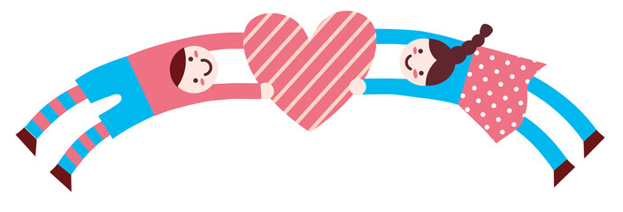 Obraz premium a pair of happy guy and girl in semicircle shape keeping heart