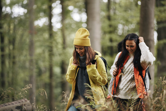 Smiling friends out hiking together