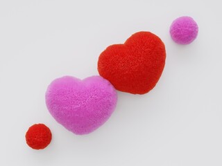 Two flat fur hearts isolated on white background