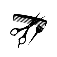 Icon of the hairdressing salon. Scissors, comb and tassel