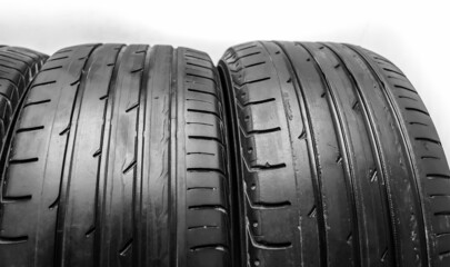 Obraz premium Used Car black summer tires close-up