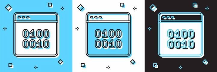 Set Binary code icon isolated on blue and white, black background. Vector