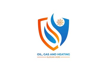 HVAC, oil, gas, air condition and heating logo with sheild.

