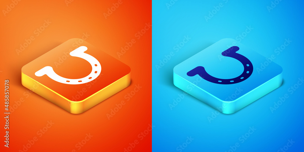 Poster Isometric Horseshoe icon isolated on orange and blue background. Vector