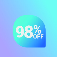 98% off Sale banner offer ad discount promotion vector banner. price discount offer. season sale promo sticker colorful background
