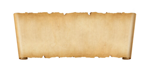 Old paper horizontal banner. Parchment scroll isolated on white