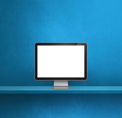 Computer pc on blue shelf background