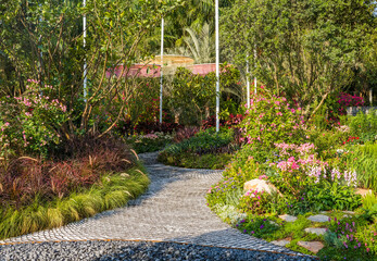 path leading through a flower garden