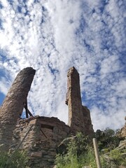 Abandoned Castle Ruins and Grass in Sunlight on Colorado Hiking Trail