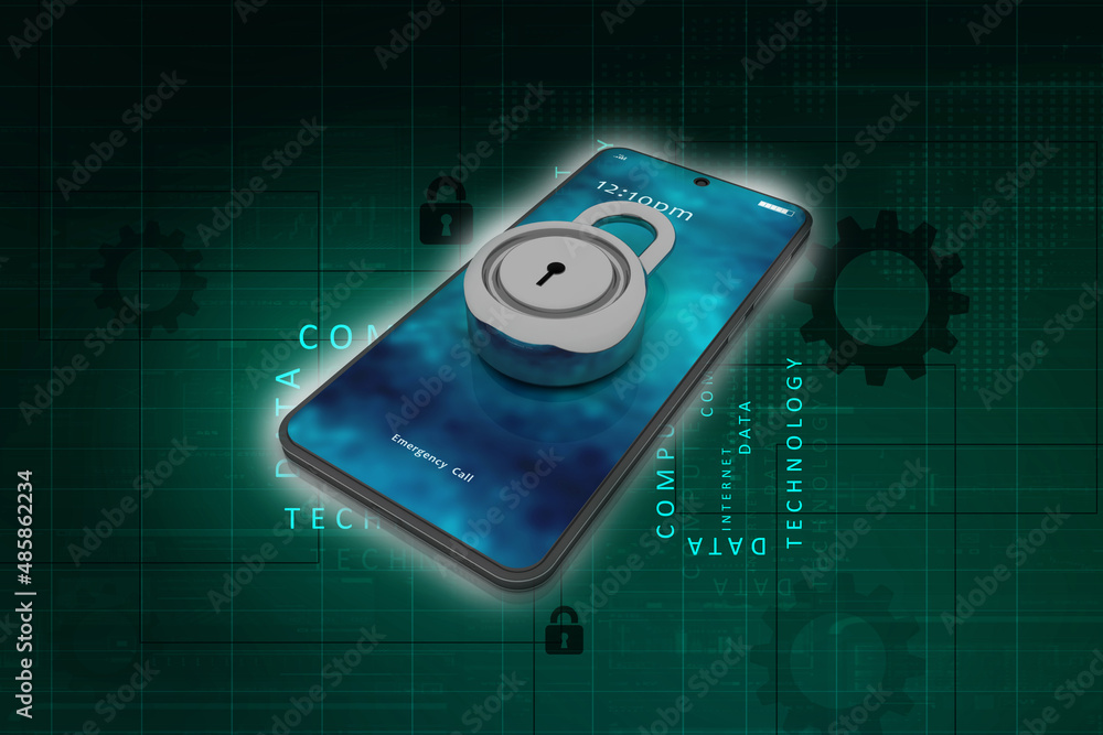 Poster 3d rendering transmitter mobile wifi with lock