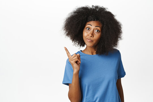 You better not. Serious african american woman mother, shaking finger scolding gesture, warning, prohibit smth, saying no, standing over white background