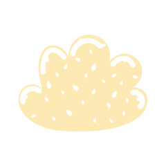 Hand drawn decorative yellow bush with blue leaves. Neutral color palette. Magic low bush. 
Childish illustration in flat cartoon style isolated on white background.