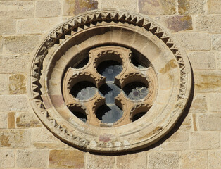 Romanesque church of Santa Maria Magdalena. (12 century). Detail of the rose window. Historic city of Zamora. Spain.